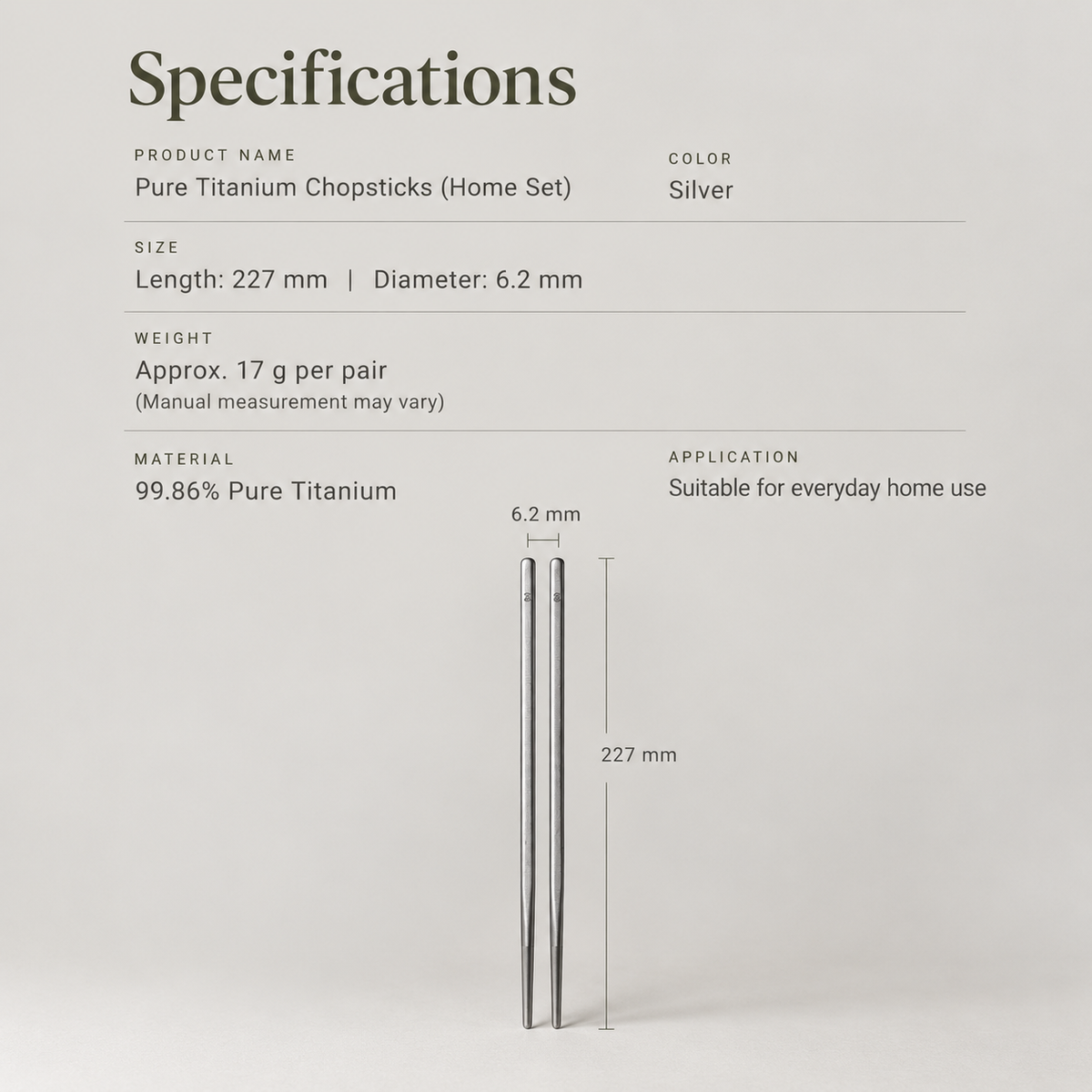 Nookti TiChop — Pure Titanium Chopsticks Set